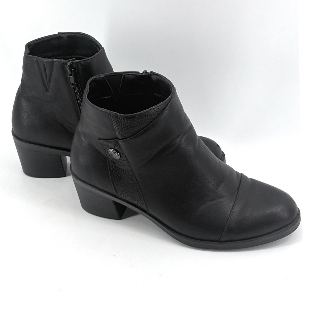 Easy Street Womens Black Ankle Boots Cap Toe Block Heel Side Zip Size 9W